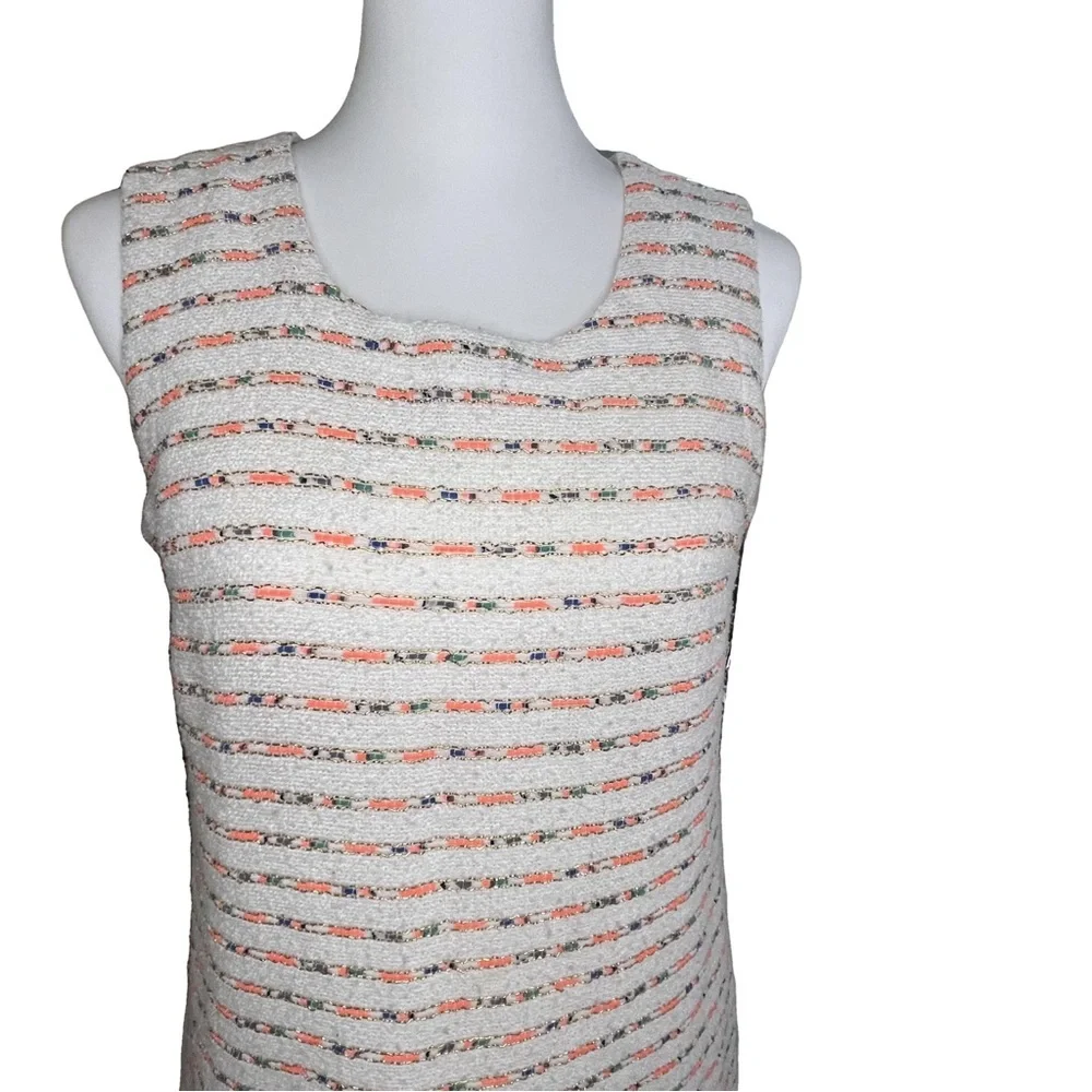 Quinn Sz M Tweed Shift Dress White Sleeveless Pastel Coastal Preppy Spring Style